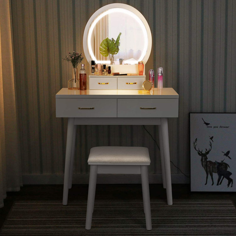 Corrigan Studio® Ami Vanity Set with Stool and Mirror & Reviews Wayfair